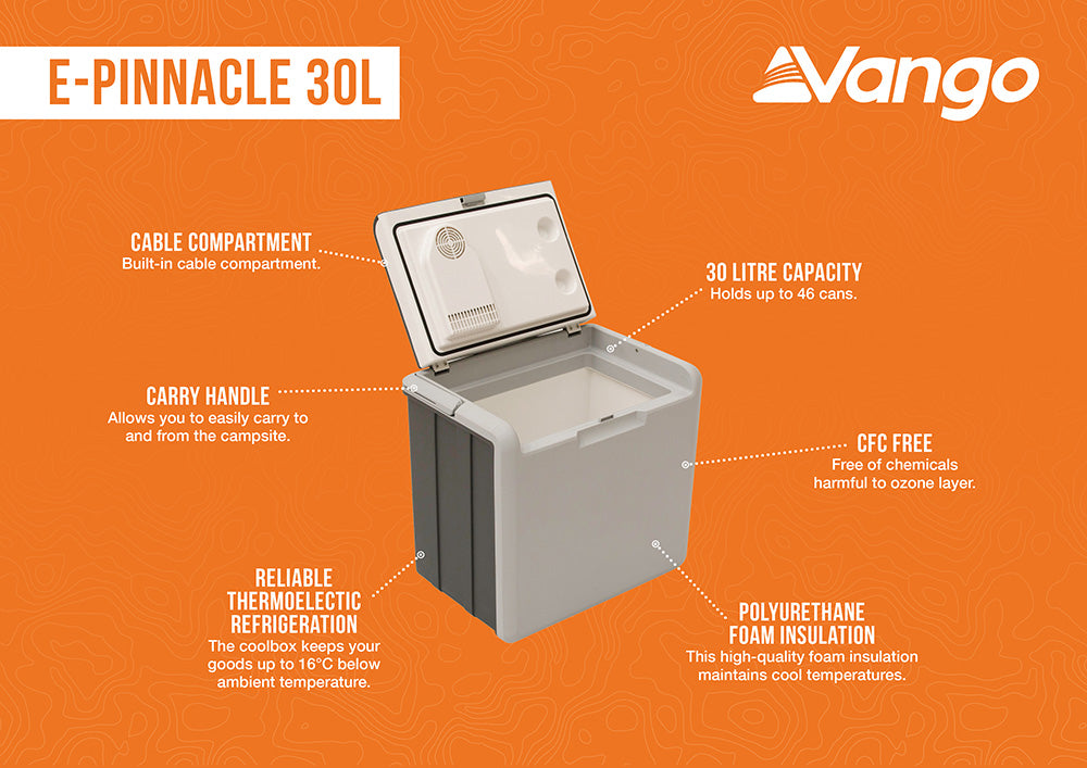 Vango E-Pinnacle 30L Electric Cool Box - Deep Grey - Available in store only