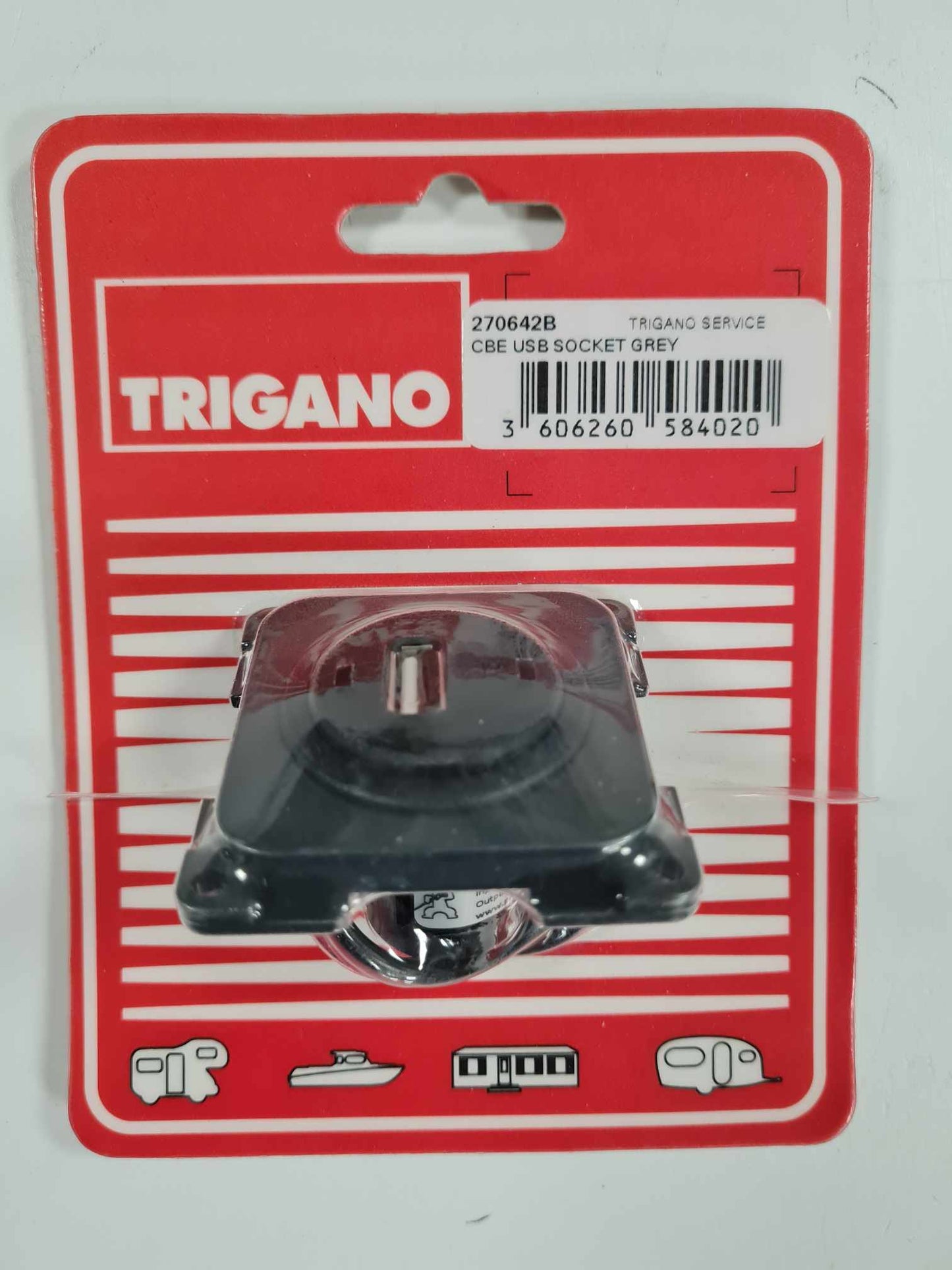 Trigano 12V CBE USB Socket - Grey