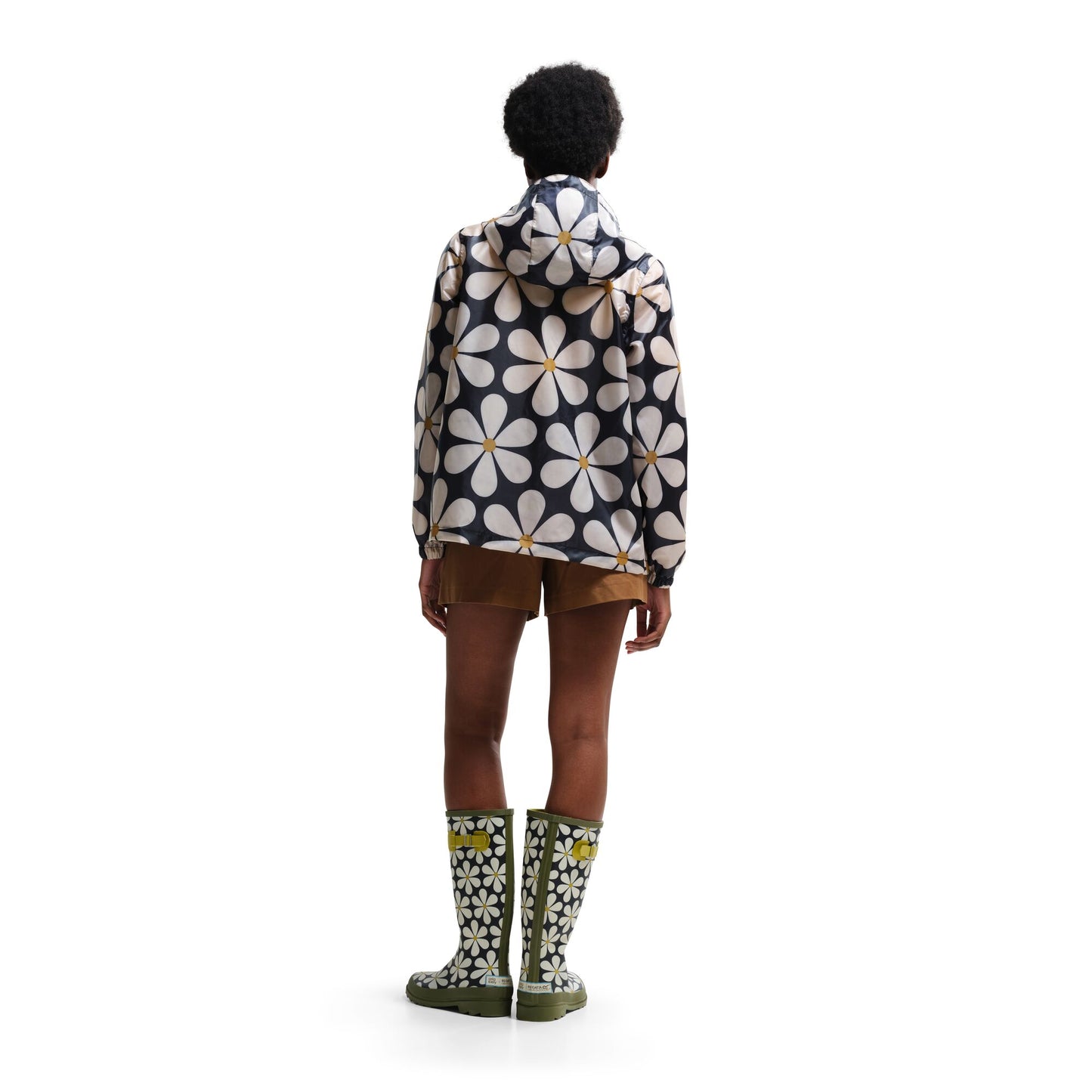 Orla Kiely Waterproof Pack-It Jacket - Black Daisy