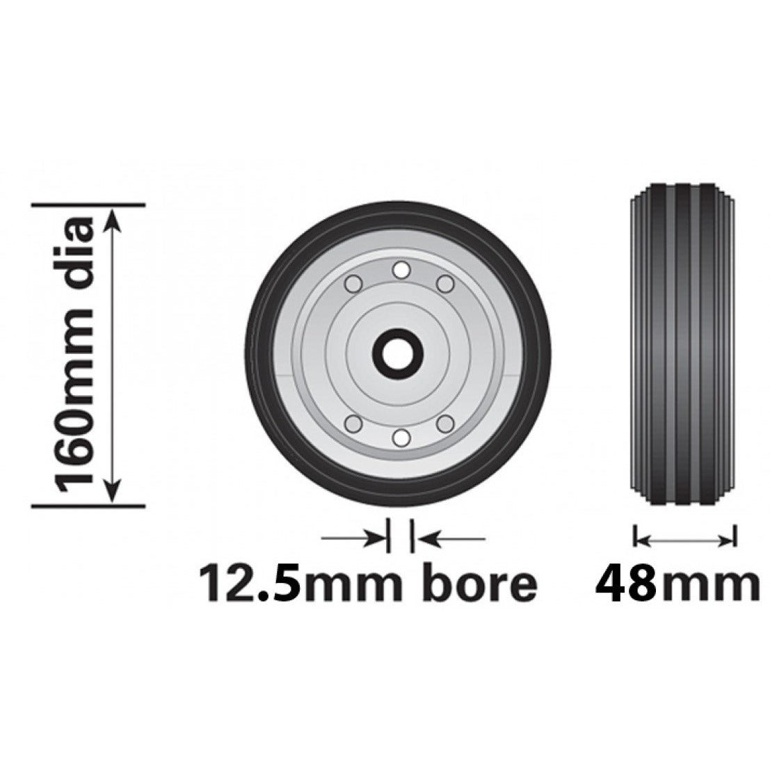 160mm Steel/Rubber Wheel