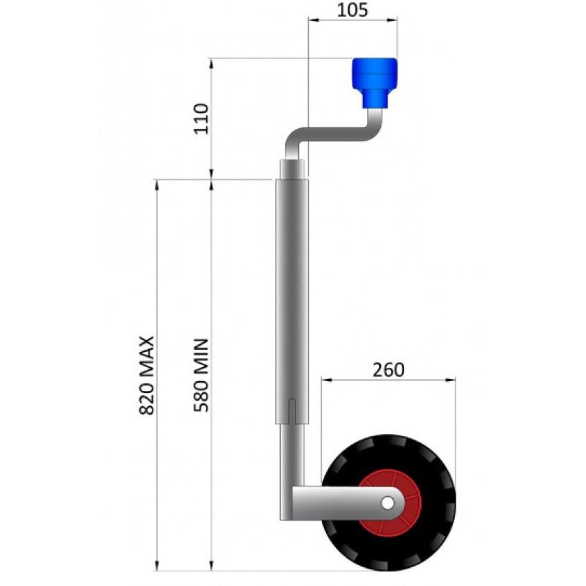 48mm Pneumatic Jockey Wheel & Clamp