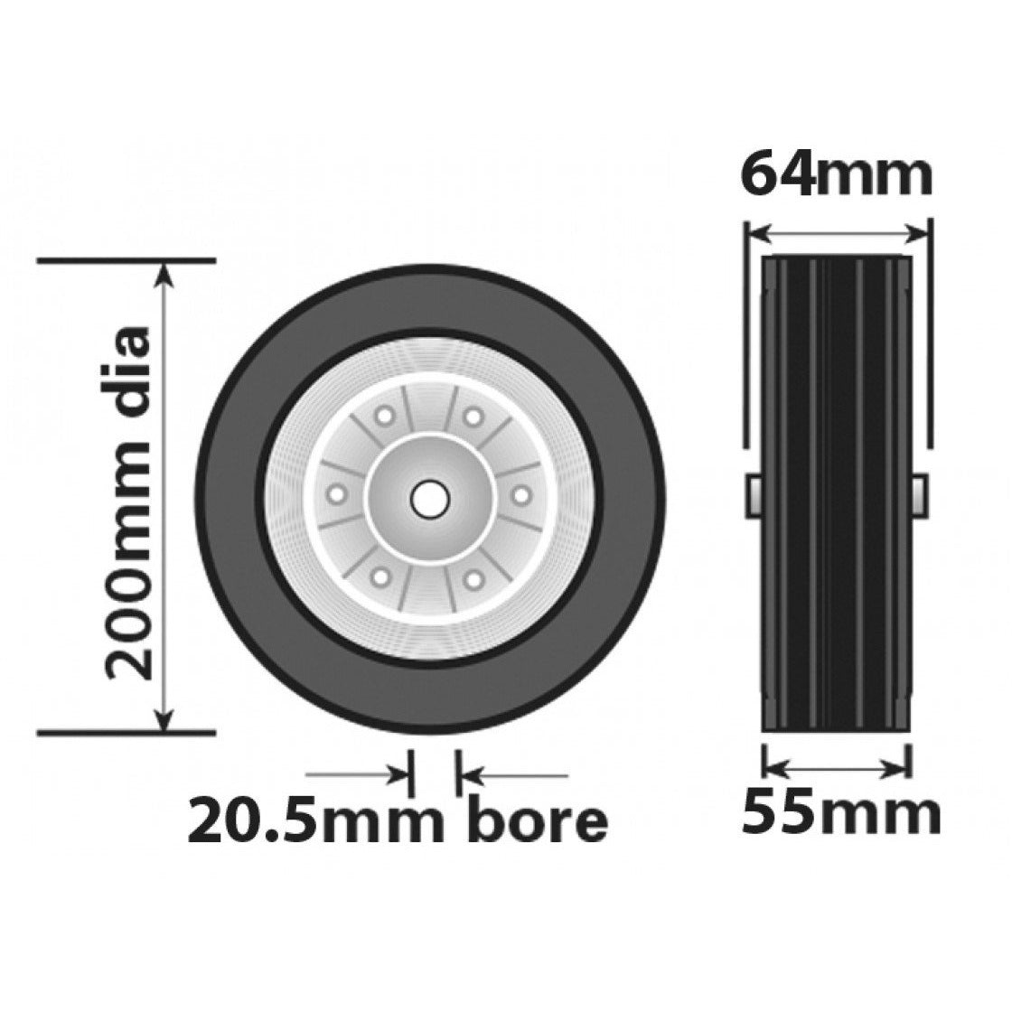 200mm Steel/Rubber Wheel