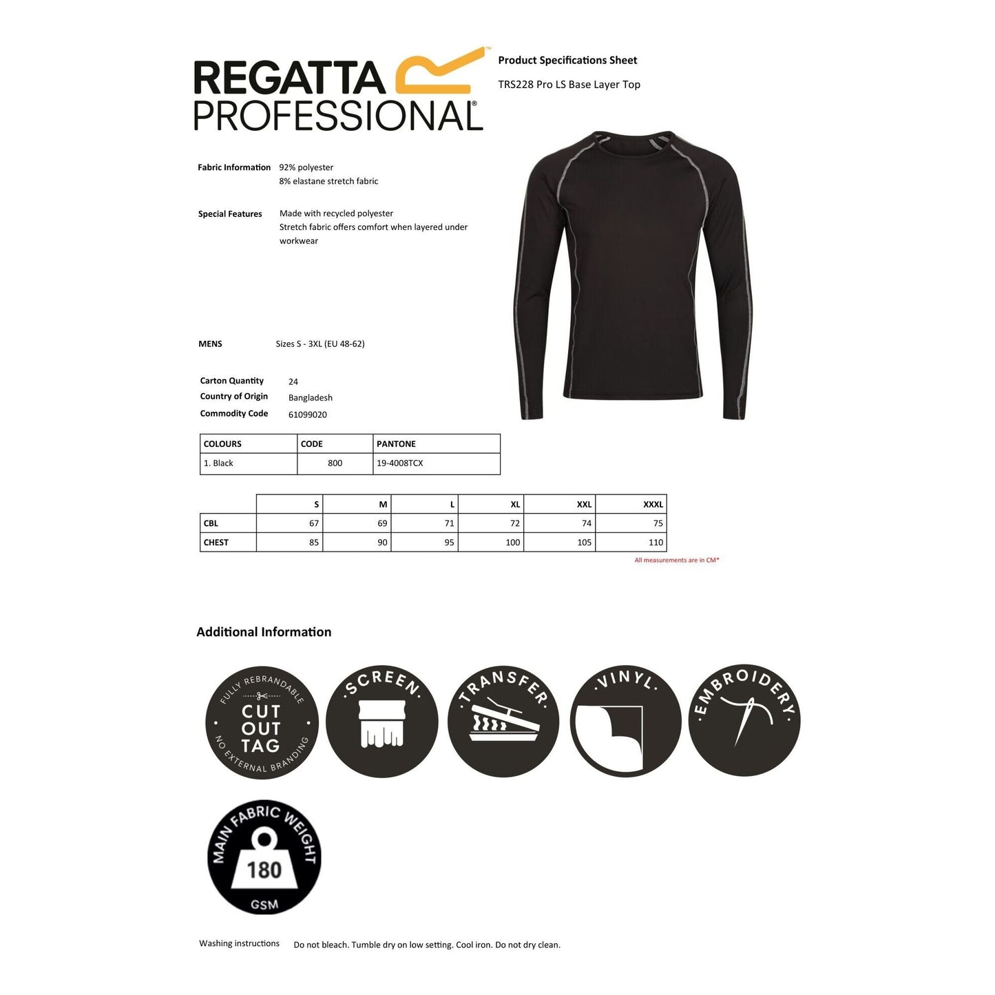 Regatta Mens Long Sleeve Base Layer - Black