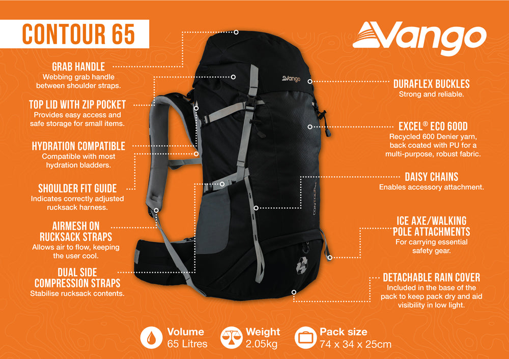 Vango Contour 65 - 65L Rucksack - Black