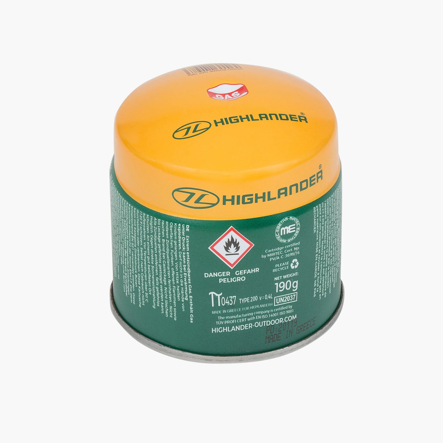 Highlander 190g Pierceable Gas Cartridge - Available in store only