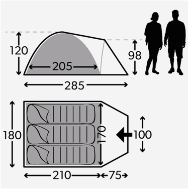 Kampa Brighton 3 - 3 Person Poled Tent - Grey - Available in store only