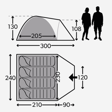 Kampa Brighton 4 - 4 Person Poled Tent - Grey