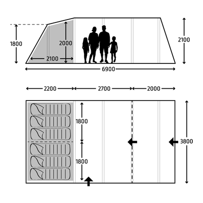 Kampa Hayling 6 - 6 Person Poled Tent - Available in store only