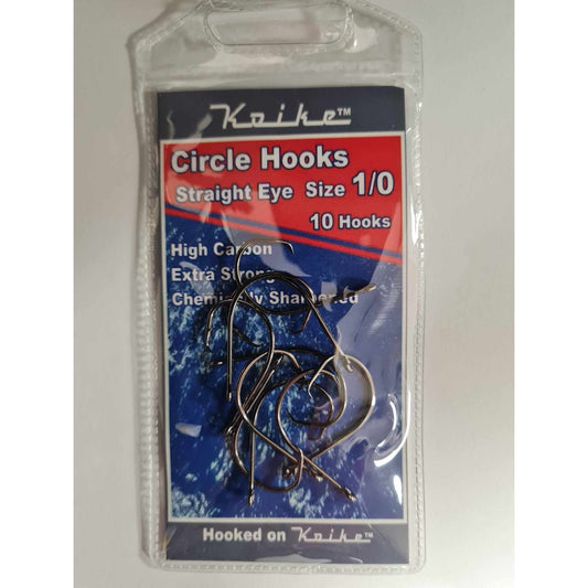 Koike Circle Hook - Straight Eye - Size 1/0 - 10 per pack