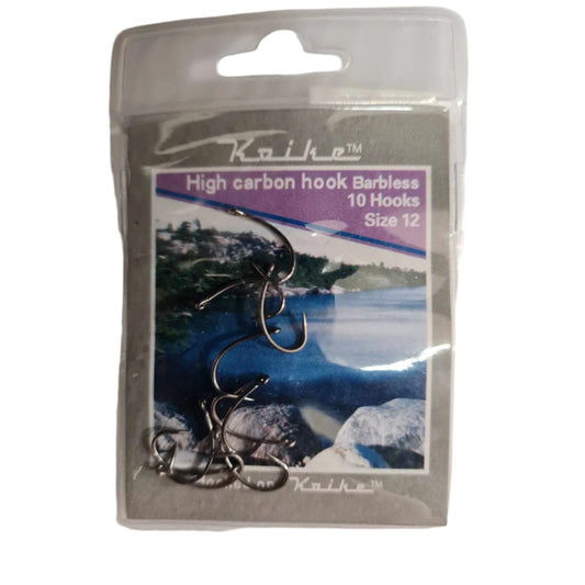 Koike Carp High Carbon Hook - Barbless - Size 12 - Pack of 10