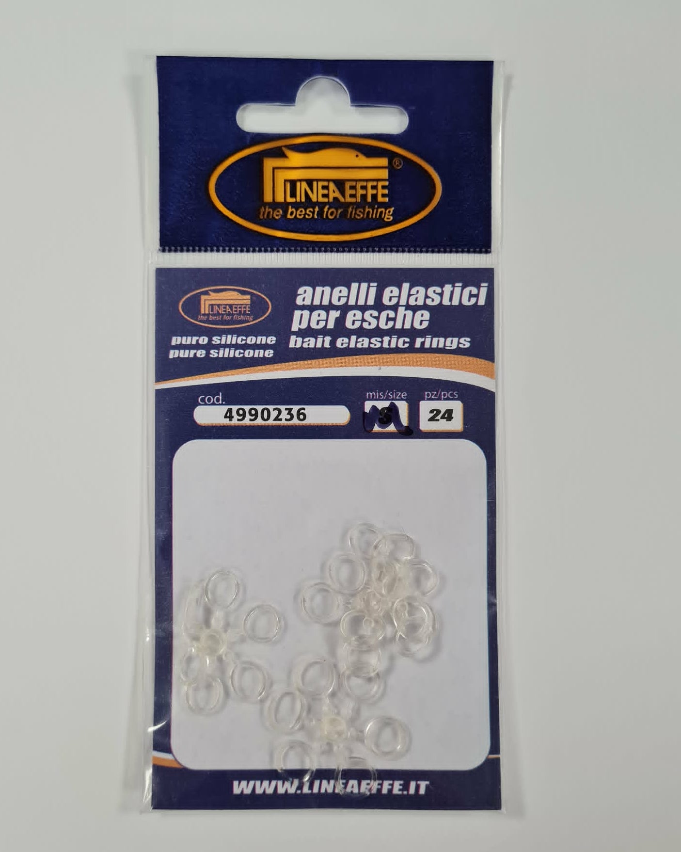 A package of Lina Affette pure silicone elastic rings, size M (24), containing clear silicone rings 