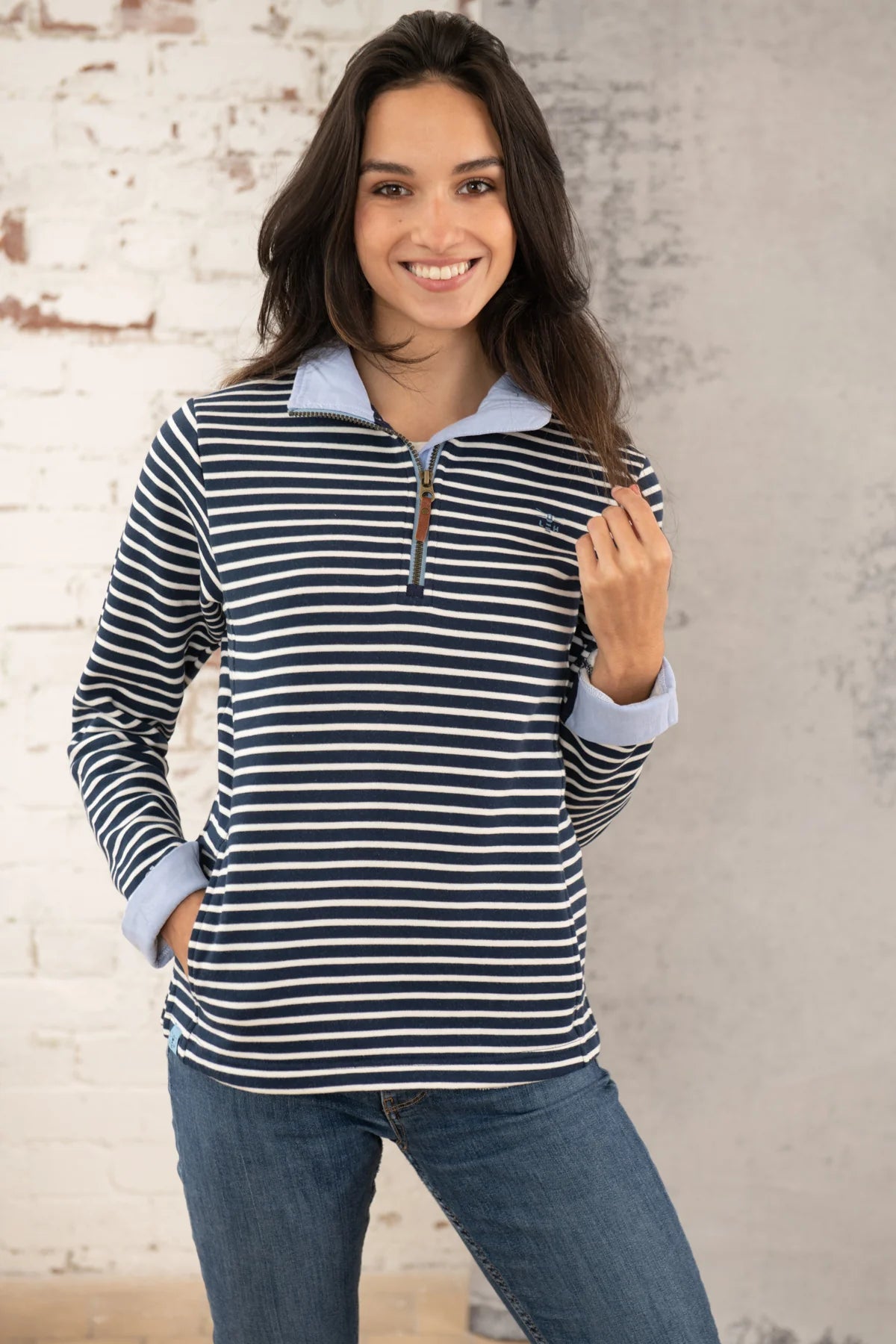 Lighthouse Ladies Shore Sweatshirt - Midnight Stripe