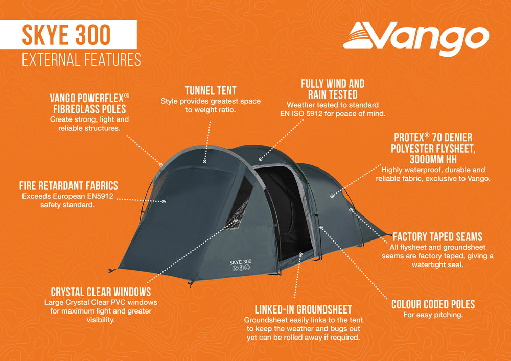 Vango Skye 300 - 3 Person Tent - Deep Blue