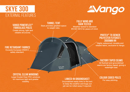 Vango Skye 300 - 3 Person Tent - Deep Blue