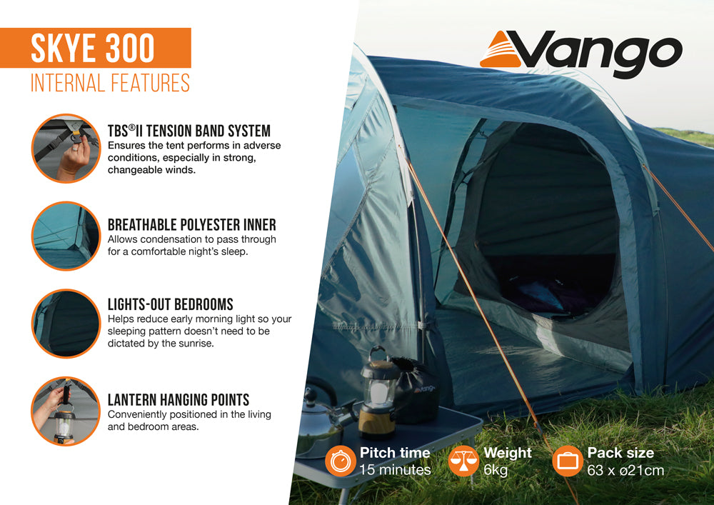 Vango Skye 300 - 3 Person Tent - Deep Blue