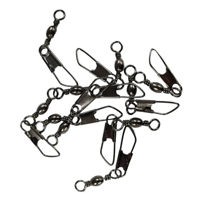 Metal fishing swivel and chain on a white background