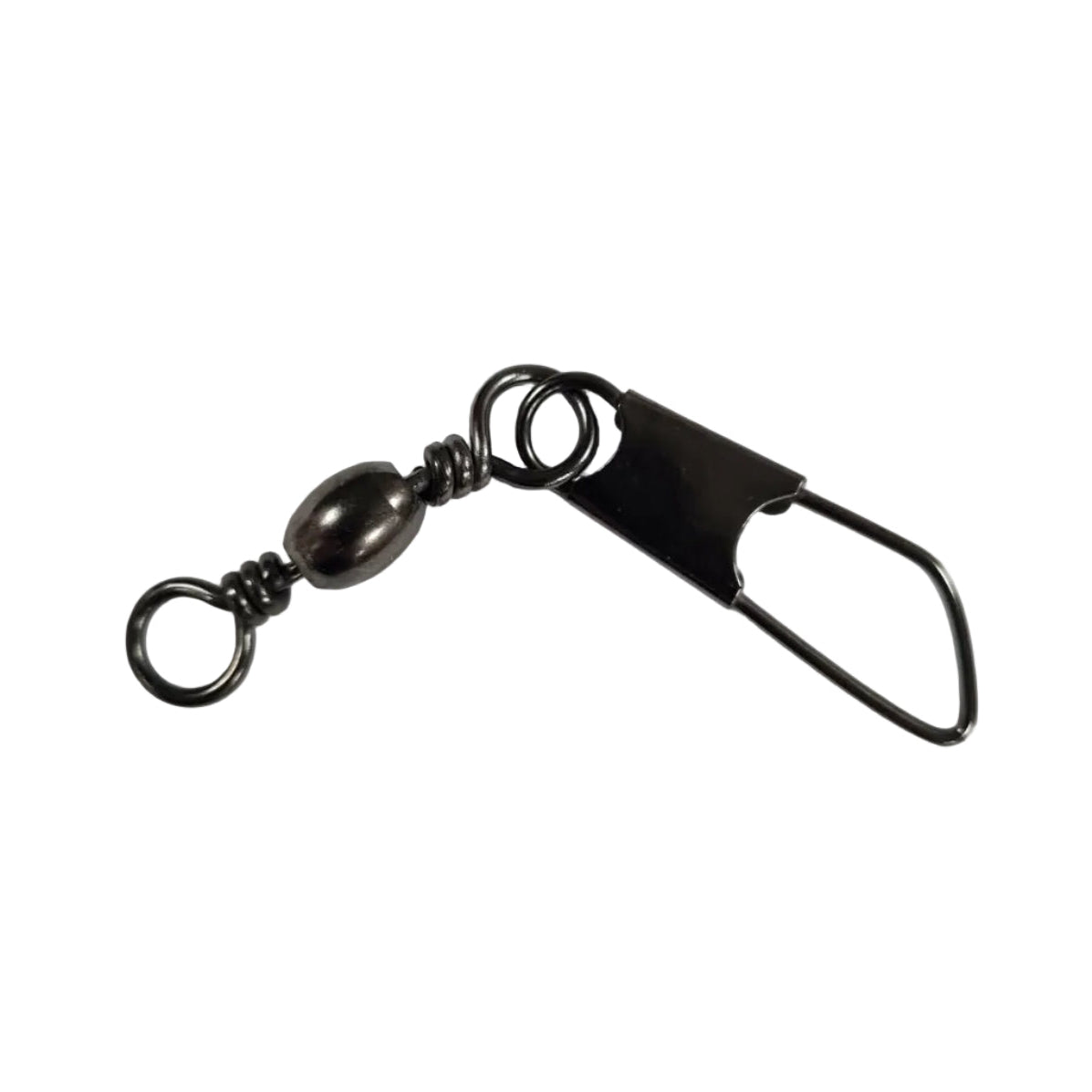Metallic fishing swivel on a white background