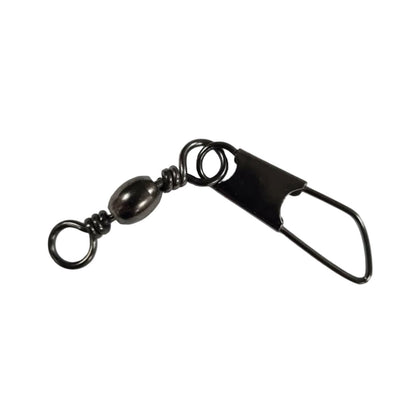 Metallic fishing swivel on a white background