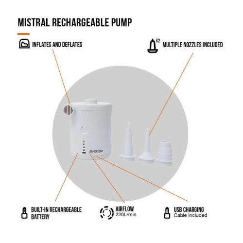 Vango Mistral Rechargeable Pump - White
