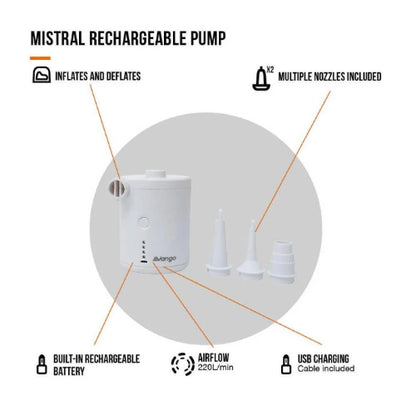 Vango Mistral Rechargeable Pump - White
