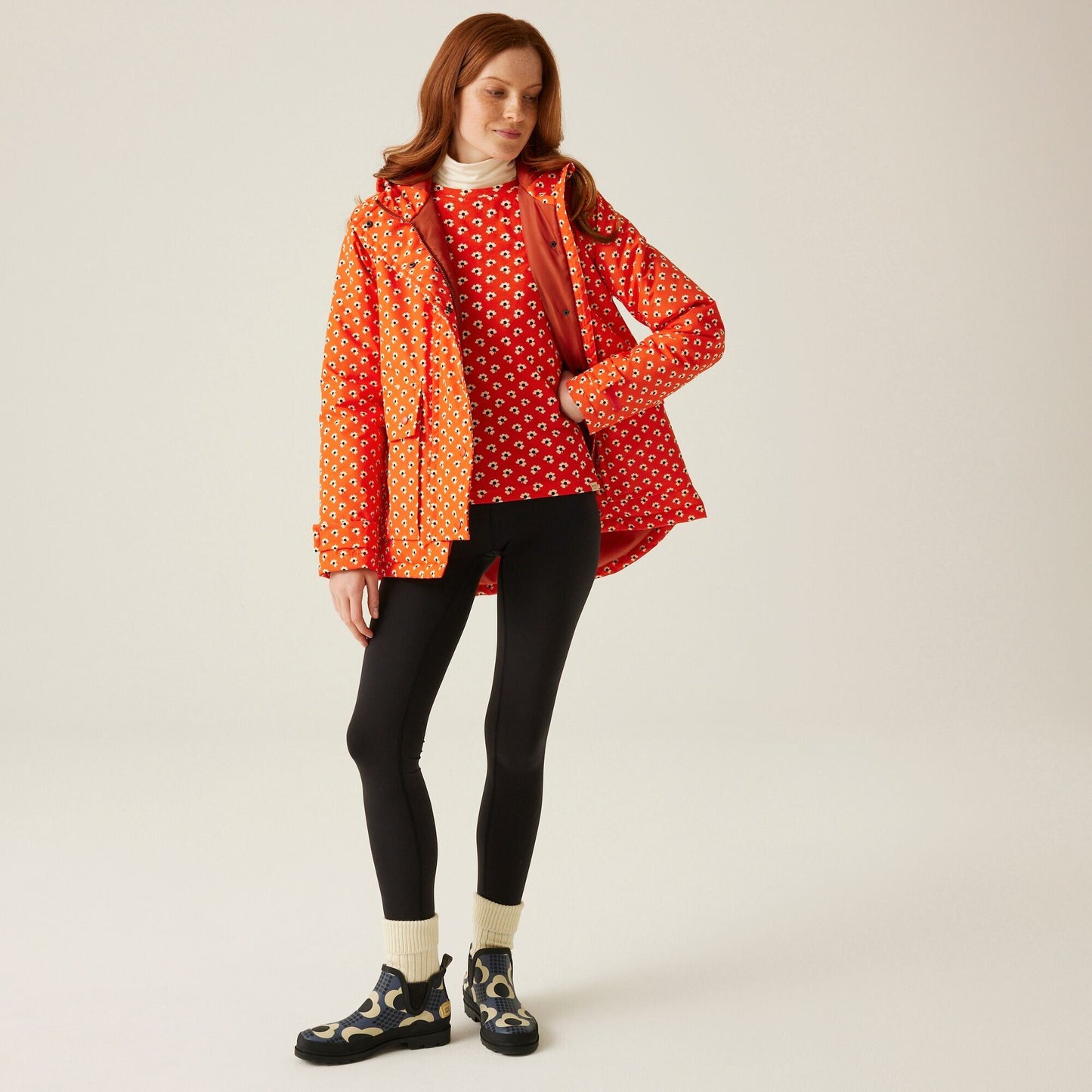 Orla Kiely Midlength Waterproof Jacket - Clover Red