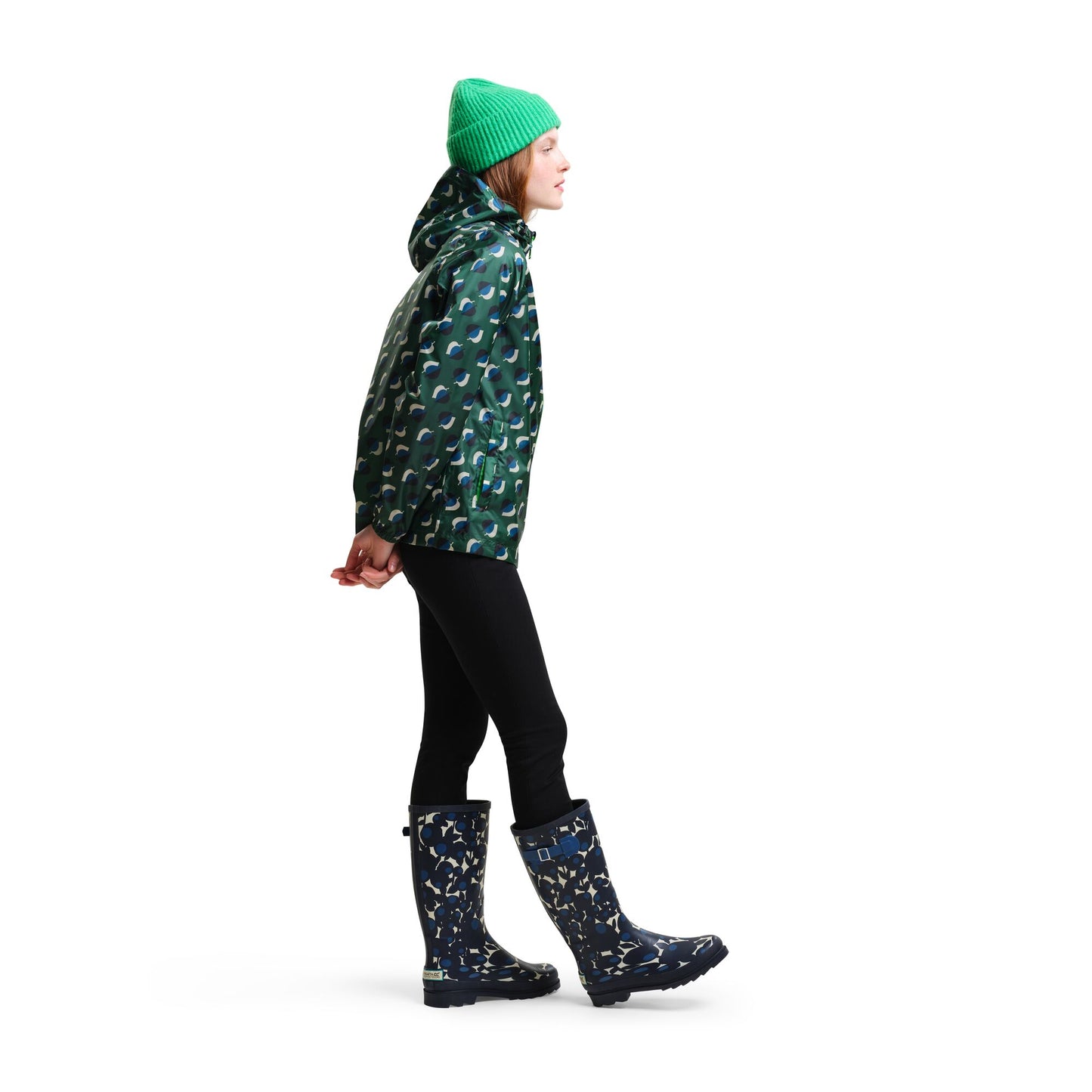 Orla Kiely Waterproof Pack-it Jacket - Shadow Elm Emerald