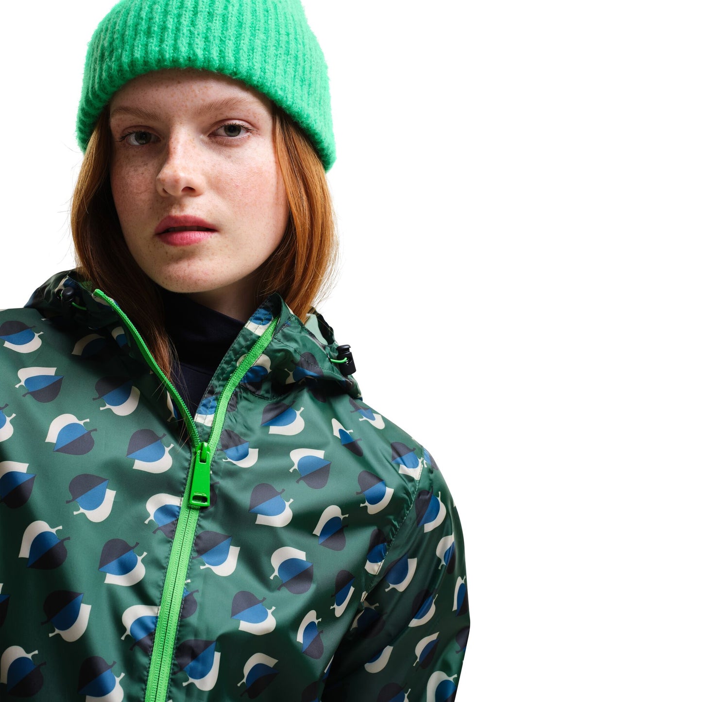 Orla Kiely Waterproof Pack-it Jacket - Shadow Elm Emerald