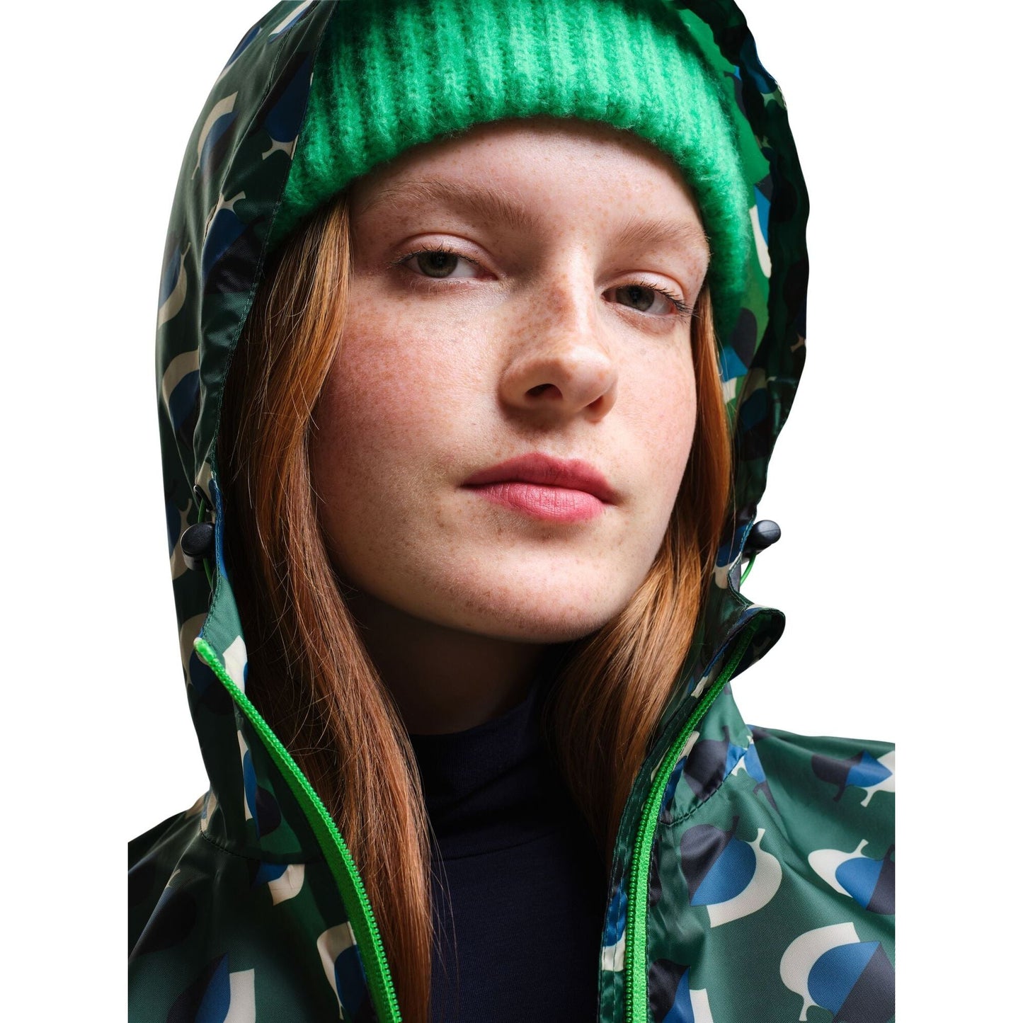 Orla Kiely Waterproof Pack-it Jacket - Shadow Elm Emerald