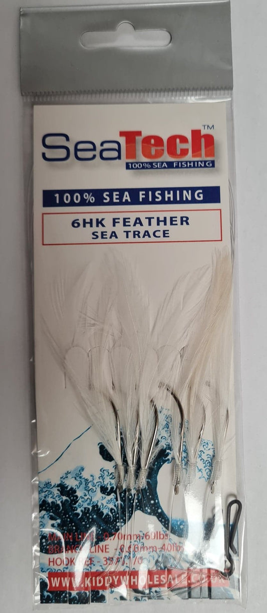 SeaTech 6 Hook Feathers - Mackerel - White
